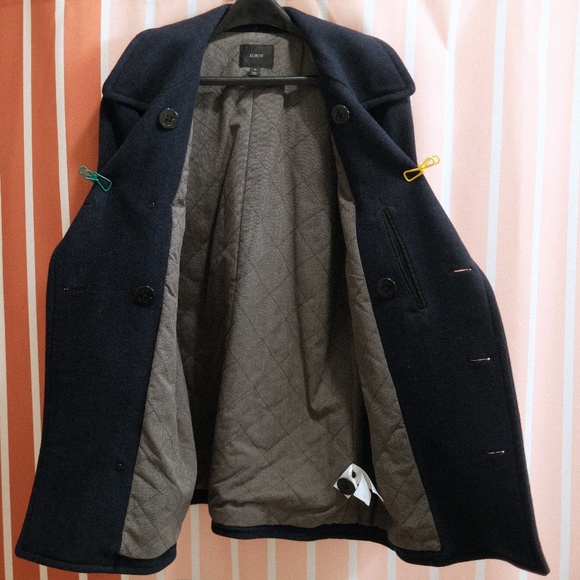 J. Crew Dock Peacoat in Navy Herringbone Size Medium Primaloft - Picture 2 of 4